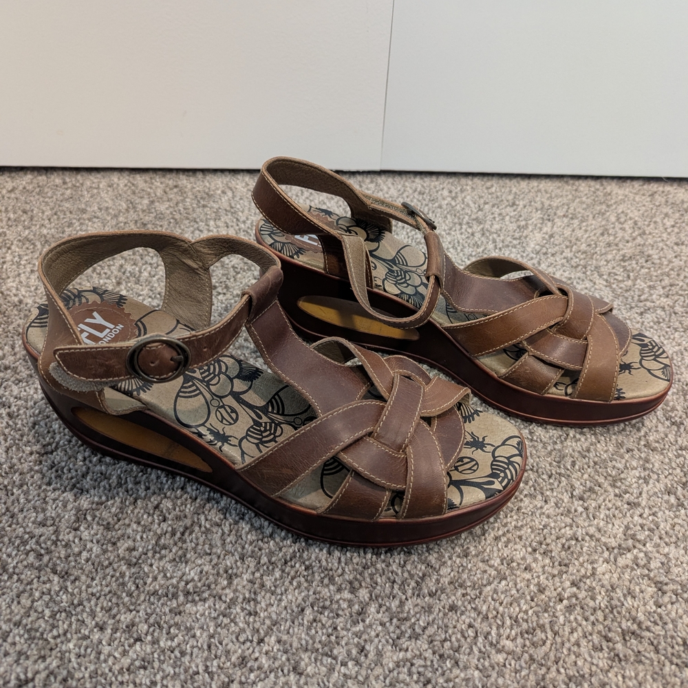 Fly London Brown Leather Sandals Size 41